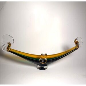 Vtg Art Glass Ashtray Gondola Boat Blue Green Amber‎ Murano Style Handmade